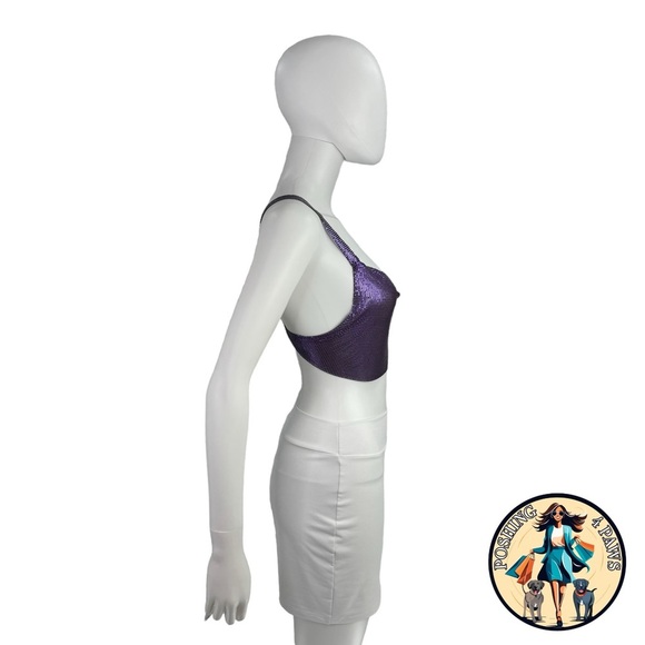 FANNIE SCHIAVONI Hailey Mesh Metallic Festival Draped Crop Top in Purple Size S - Picture 7 of 15